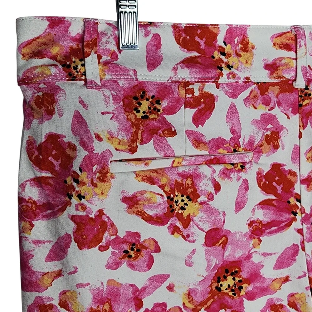 Isaac Mizrahi New York Pink Floral‎ Cotton Blend Stretch Shorts Womens Size 16